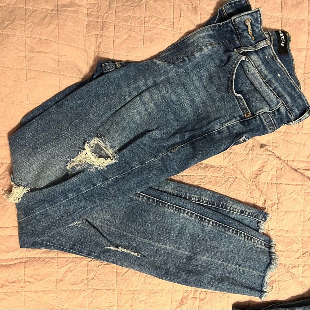 Express Blue Ripped Skinny Jeans